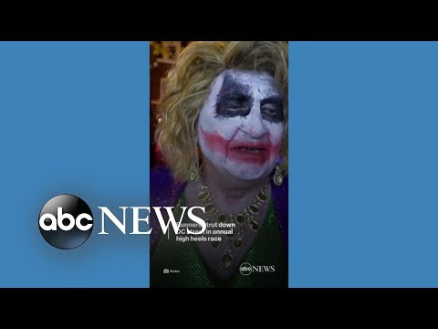 You are currently viewing Runners strut down DC street in annual high heels race l ABC News