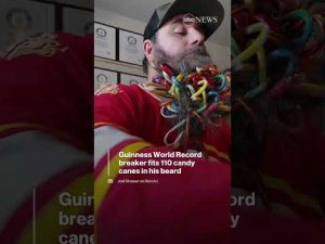 Read more about the article Guinness World Record breaker fits 110 candy canes in his beard | ABC News