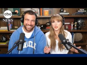Read more about the article Taylor Swift makes her debut on boyfriend Travis Kelce’s ‘New Heights’ podcast