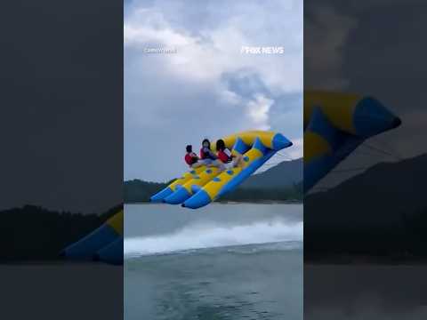 You are currently viewing WATCH: Banana boat ride goes airborne, launches riders into lake #shorts #news #world #foxnews