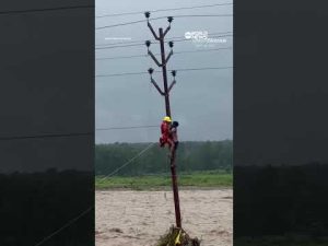 Read more about the article Man saved after clinging to pole for hours amid flooding in India