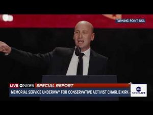 Read more about the article Stephen Miller delivers heated remarks at Charlie Kirk’s memorial service: ‘We are the storm’