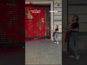 Read more about the article WATCH: Pro-Palestinian activists vandalize Barcelona store with red paint #shorts #viral