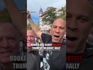 Read more about the article BLUE IN THE FACE: Dem Sens. Cory Booker and Adam Schiff start their own chant at a ‘No Kings’ rally