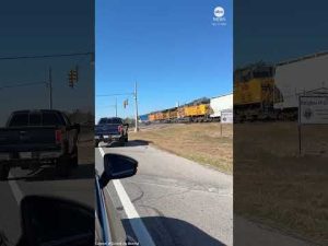Read more about the article Train slams into semi-trailer stuck on tracks