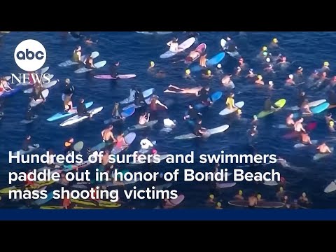 Read more about the article Hundreds of surfers and swimmers paddle out in honor of Bondi Beach mass shooting victims