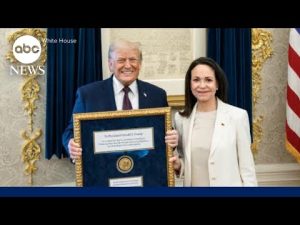 Read more about the article Trump praises Venezuelan opposition leader Machado for giving him her Nobel medal
