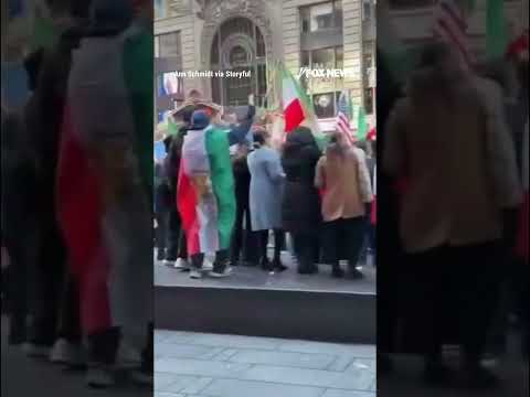 Read more about the article Mass crowds take to the streets in NYC to celebrate US-Israel strikes #shorts #Iran #Israel #US