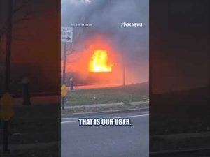 Read more about the article UP IN FLAMES: Shocked passengers watch their Uber burst into flames #shorts #usa #news #foxnews