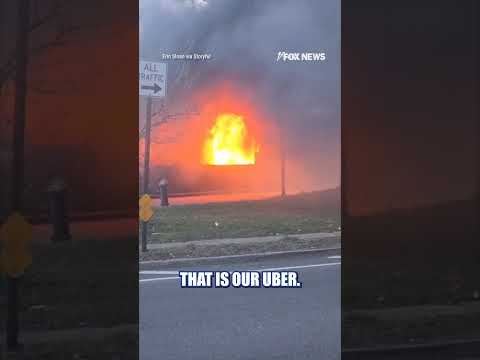 Read more about the article UP IN FLAMES: Shocked passengers watch their Uber burst into flames #shorts #usa #news #foxnews