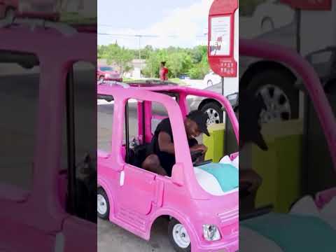 Read more about the article SEE IT: Handyman swaps car for pink Barbie toy car to beat rising gas prices #car #shorts #barbie