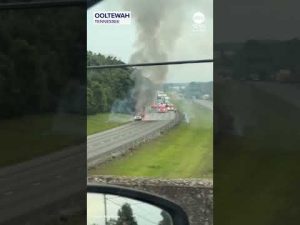 Read more about the article Truck carrying fireworks goes up in flames, igniting cargo