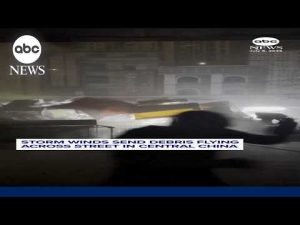 Read more about the article Powerful winds send debris flying down street in China