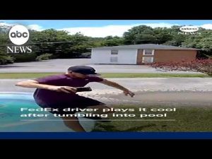 Read more about the article FedEx driver plays it cool after tumbling into pool