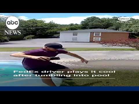 Read more about the article FedEx driver plays it cool after tumbling into pool