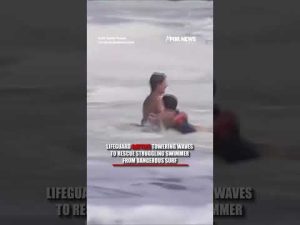 Read more about the article Lifeguard battles TOWERING waves to rescue struggling swimmer #shorts #us #news #foxnews #viral
