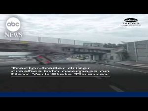 Read more about the article Tractor-trailer driver crashes into overpass on New York State Thruway