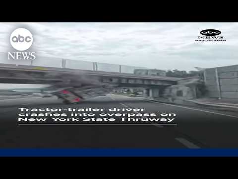 You are currently viewing Tractor-trailer driver crashes into overpass on New York State Thruway