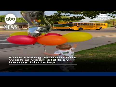 You are currently viewing Kids riding school bus wish 2-year-old boy happy birthday